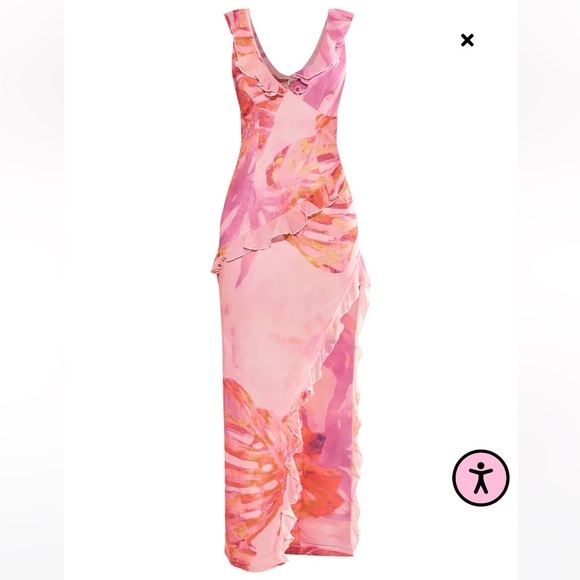 Pink Floral Asymmetrical Ruffle Dress - Picture 3 of 10